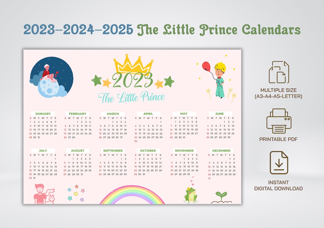 202320242025 the Little Prince Calendar, Printable Digital Calendar