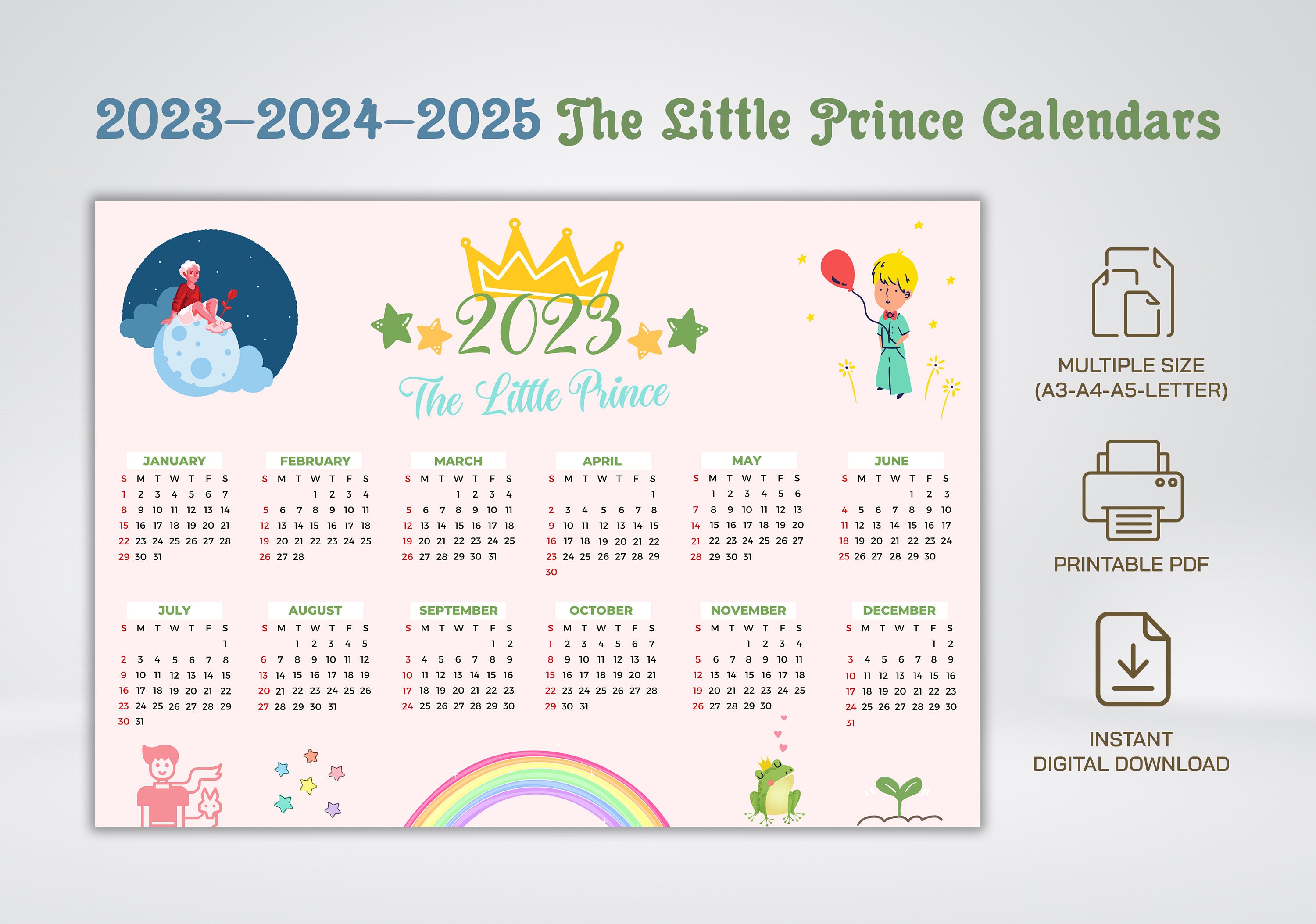 202320242025 the Little Prince Calendar, Printable Digital Calendar, Digital Download, Le