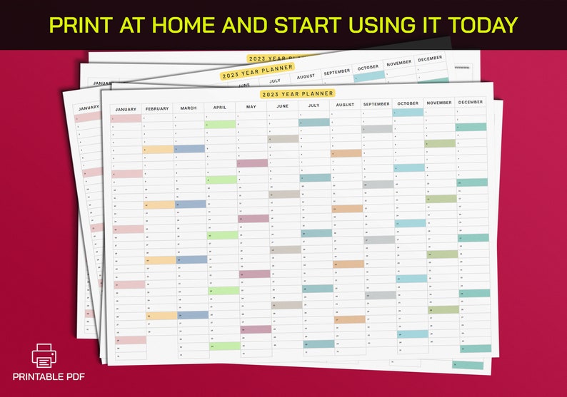 202320242025 Year Planner, Printable PDF, Horizontal Planner Calendar, Year Planner, A3 ,A4