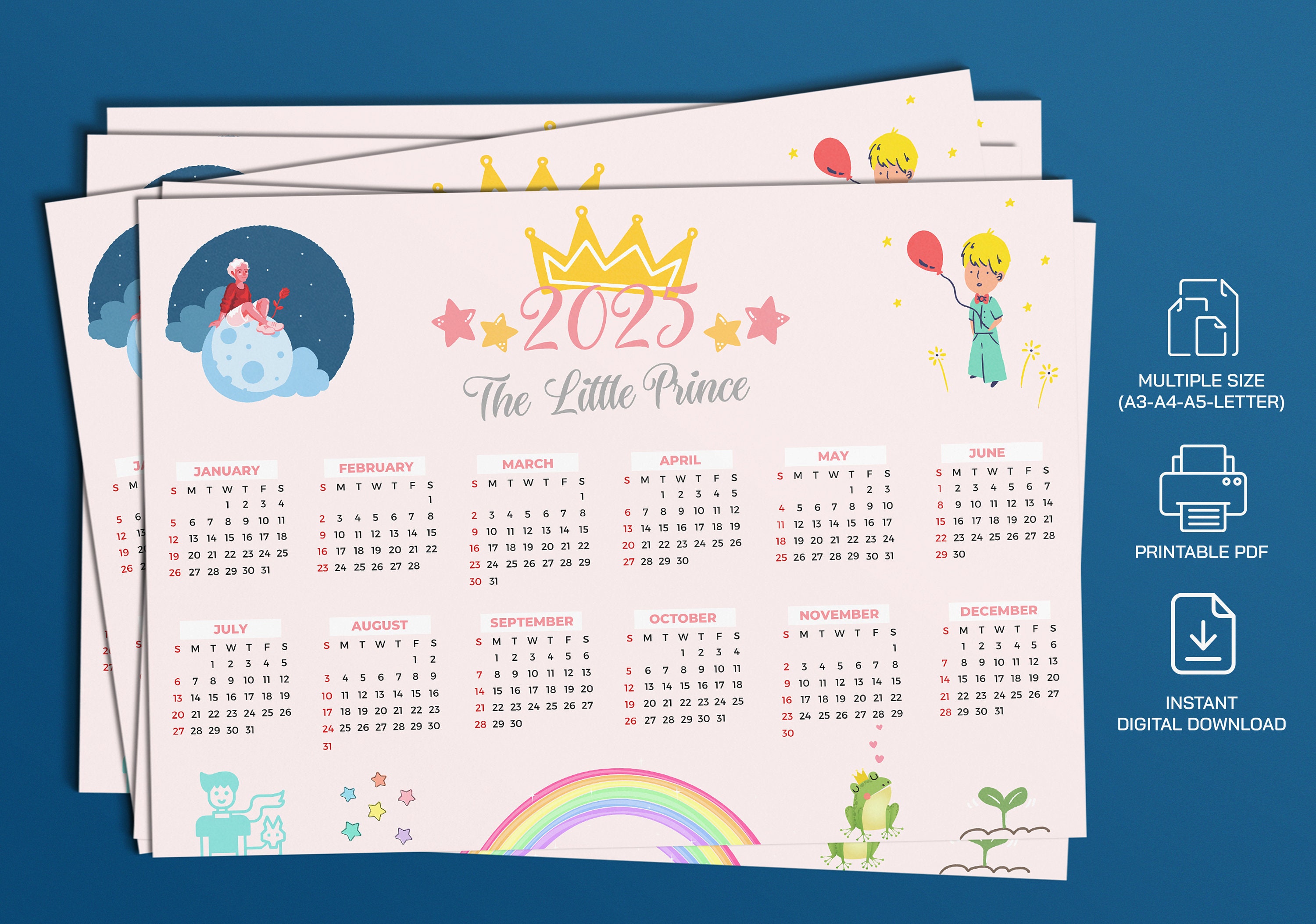 202320242025 the Little Prince Calendar, Printable Digital Calendar, Digital Download, Le
