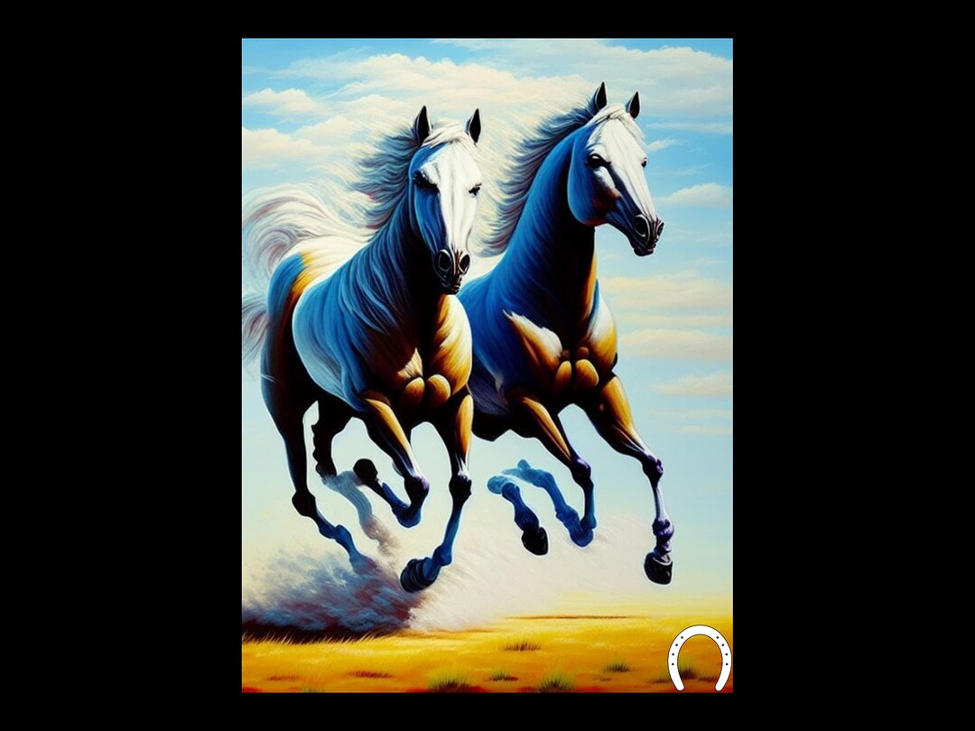 Two White Horses Running on the Plains High Quality Modern Etsy