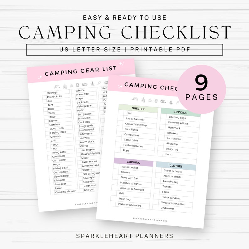 Printable Camping List Checklist, Camping Packing List, Camp Meal ...