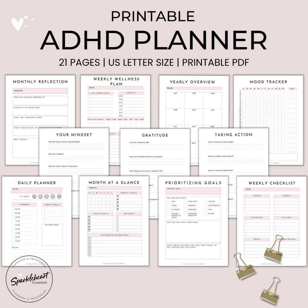 Adhd Planner Adult Pdf Printable Adhd Daily Planner Self - Etsy