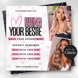 Bestie Booking Flyer Template: Hair, Nails, Lashes, Makeup (Canva)