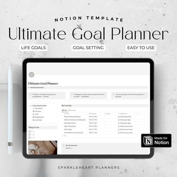 Notion Goal Tracker Template, Goal Planner, Habit Tracker, Goal Setting Notion Planner, Notion Dashboard, Personal Planner, Notion Goals