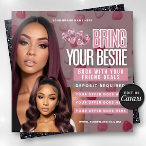 Bring A Friend Flyer Template, Best Friend Deals, Special Offer Bestie Booking Flyer For Hair Nails Lashes Makeup Braids Wigs, Canva