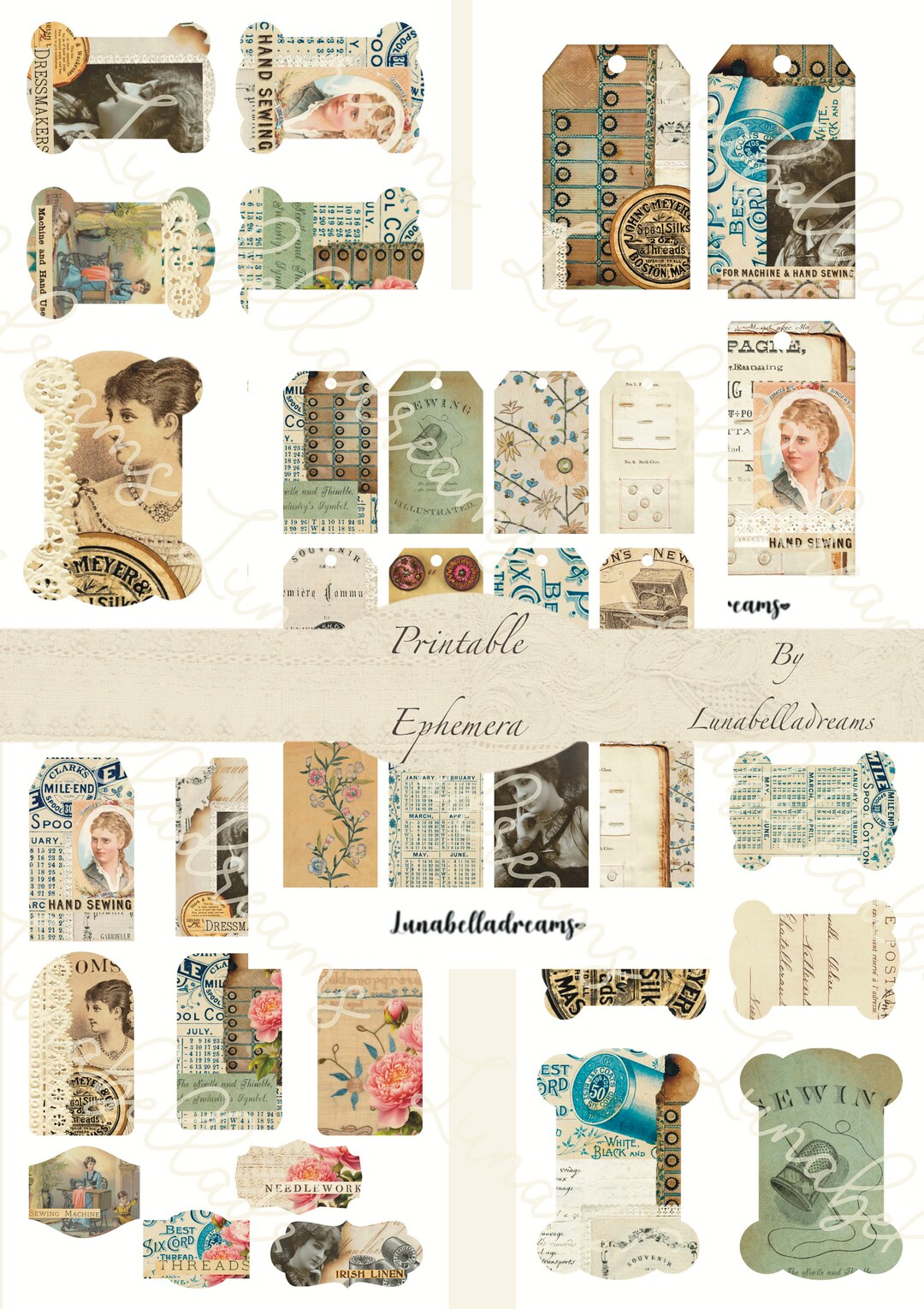 Printable Vintage Sewing Ephemera Sheets Set 1 Digital Etsy