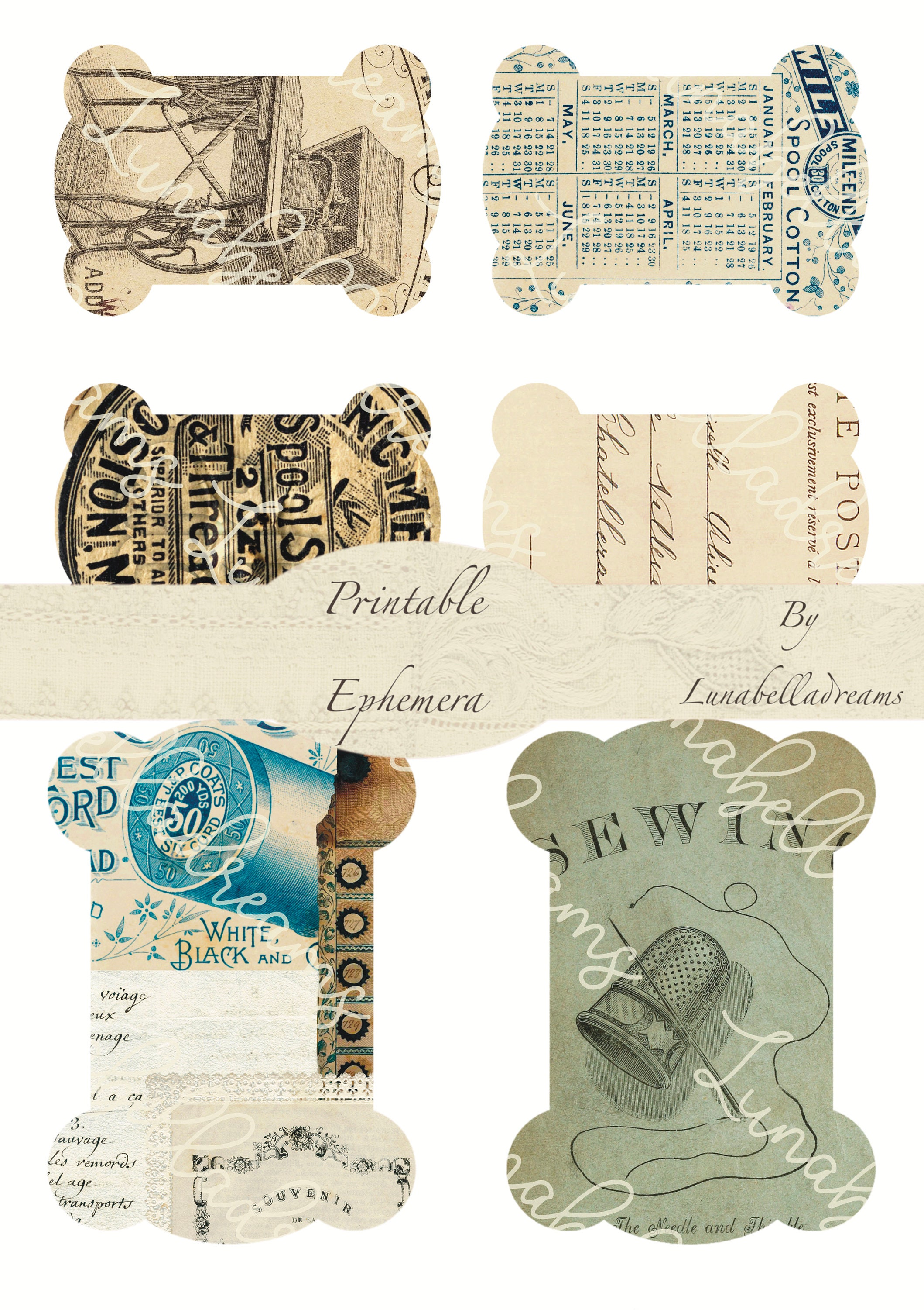 Printable Vintage Sewing Ephemera Sheets Set 1 Digital - Etsy