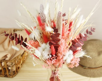 SALSA bouquet of pink, fuchsia and white dried flowers in country style, original gift, natural, eco-responsible, natural decoration