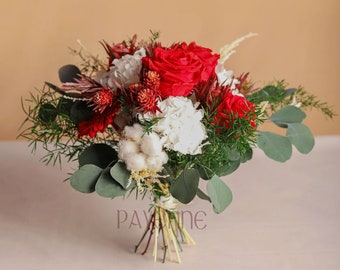 Bouquet ALZARINE fleurs éternelles/stabilisées, roses rouges éternelles, cadeau original femme, bouquet de mariée, , eternal flowers