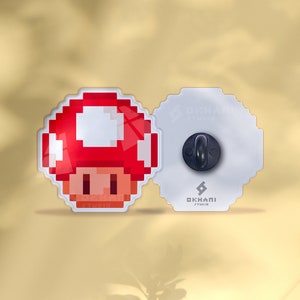 Roter Pilz Acryl Pin | Mario Bros Pin, Kostüm Pin, Rucksack Pin, Custom Pin, Gaming Pin, Kawaii Pin, entzückende Pin, Retro