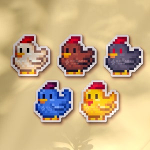 Stardew Chicken Sticker Pack | Kawaii Sticker, Tablet Sticker, Wasserflaschen Sticker, Vinyl Sticker, Pixel Tiere