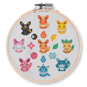 Eeveelutions Cross Stitch Pattern PDF | Downloadable Embroidery Design Eevee Flareon Jolteon Vaporeon Leafeon Glaceon Espeon Umbreon Sylveon