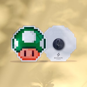 Grüner Pilz Acryl Pin | Mario Bros Pin, Kostüm Pin, Rucksack Pin, Custom Pin, Gaming Pin, Kawaii Pin, entzückende Pin, Retro