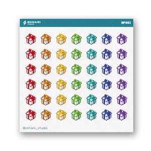 Regenboog cadeaustickervel | Kawaii cadeaustickers voor dagboeken en planners | Kleurrijke feestdecoratie | Schattig pixelart-stationerypakket