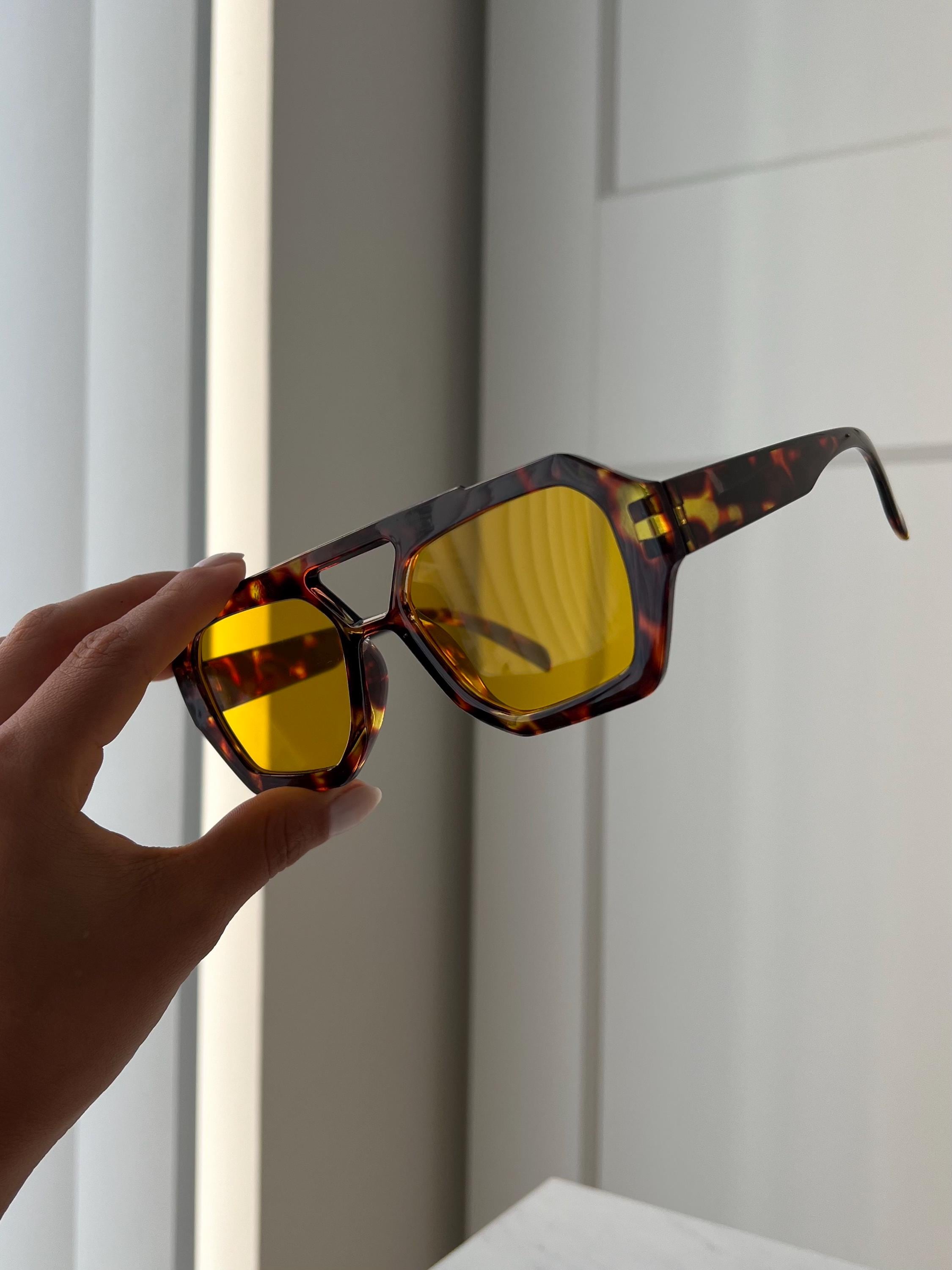 NWT Tortoiseshell Sunglasses with Yellow Accent Charms Tortoise Hipster Acetate Square Tinted Sunglasses with  main image 3