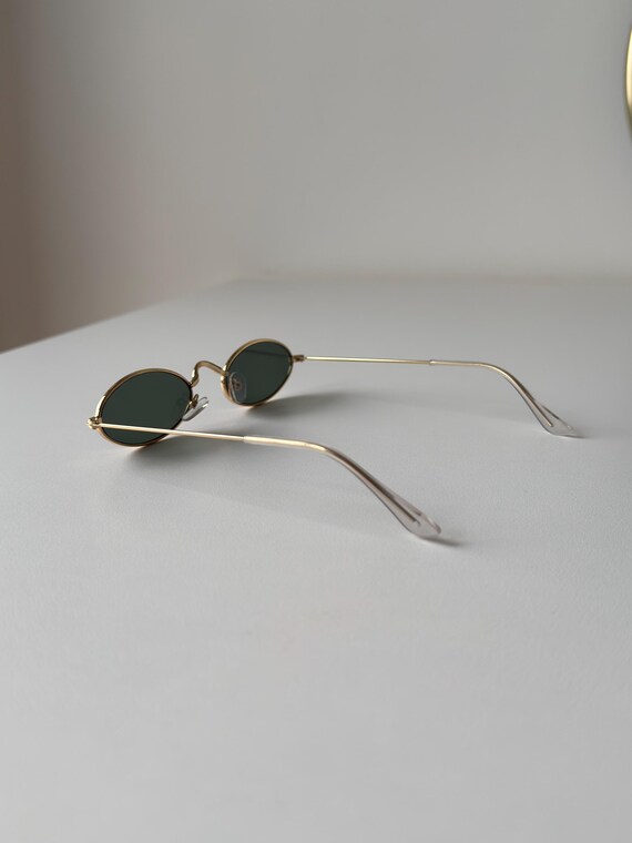 Green Tint Sunglasses Oval Golden Wire Frame Sunglasses - Etsy display picture 1