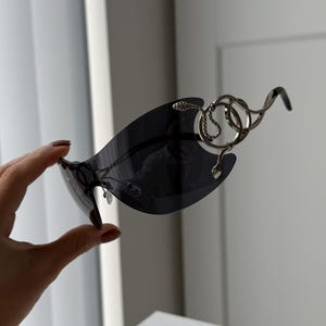 Black wrap sunglasses silver frame y2k sunglasses