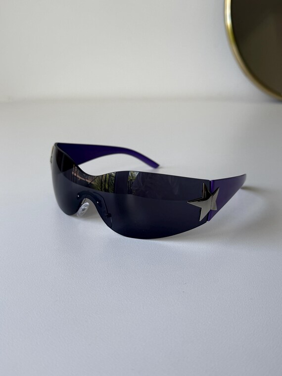 Black Lenses Purple Wrap Sunglasses Silver Star Frame Rave  display picture 1
