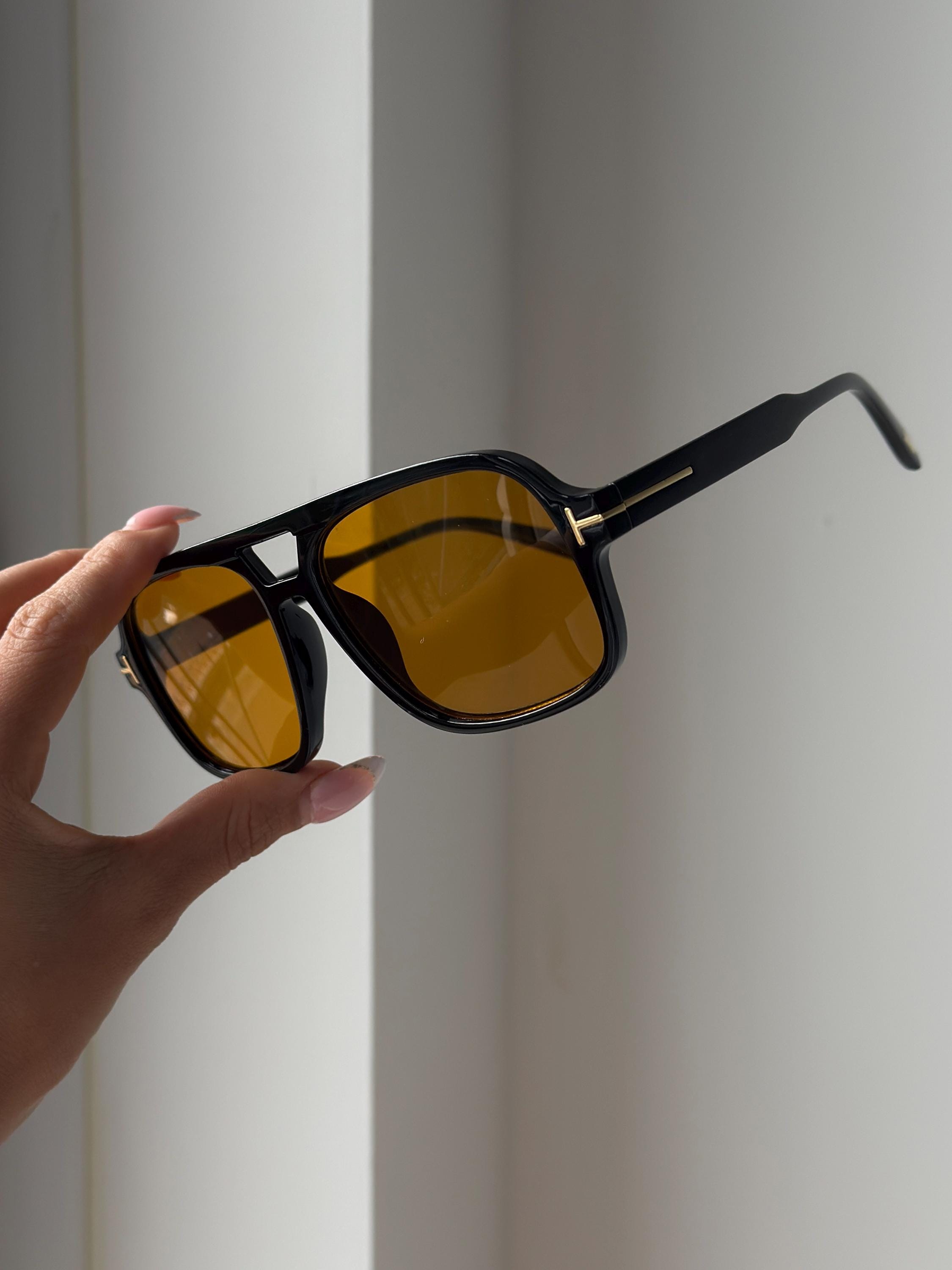 Orange Tinted Square Aviator Black Frame Sunglasses - Etsy