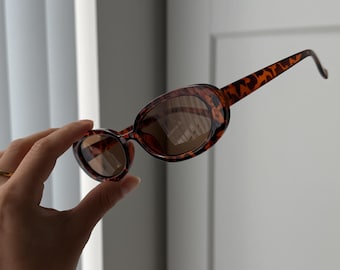 Trendy Tiny Oval Tortoise shell Sunglasses brown lenses for woman