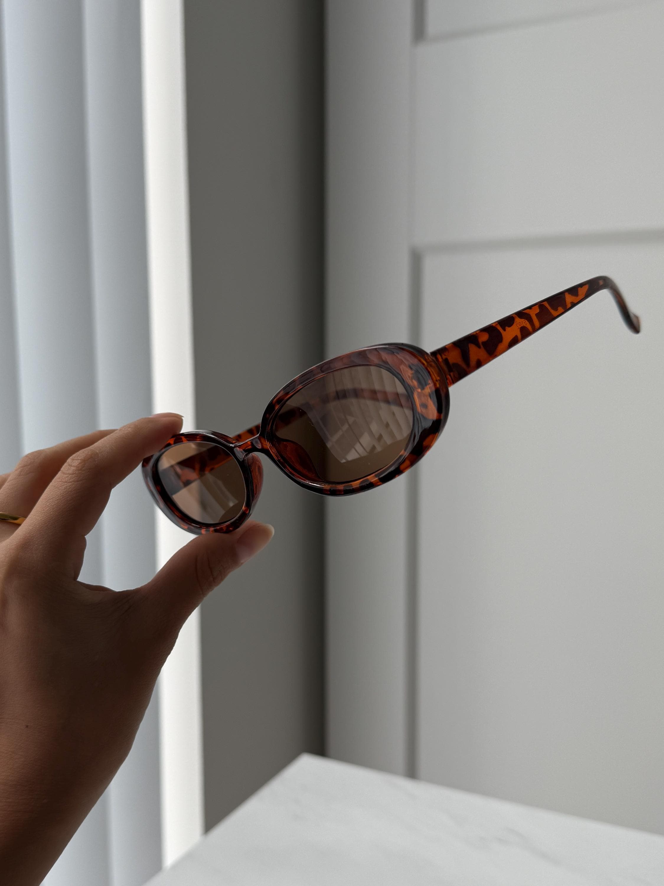 Trendy Tiny Oval Tortoise Shell Sunglasses Brown Lenses for 