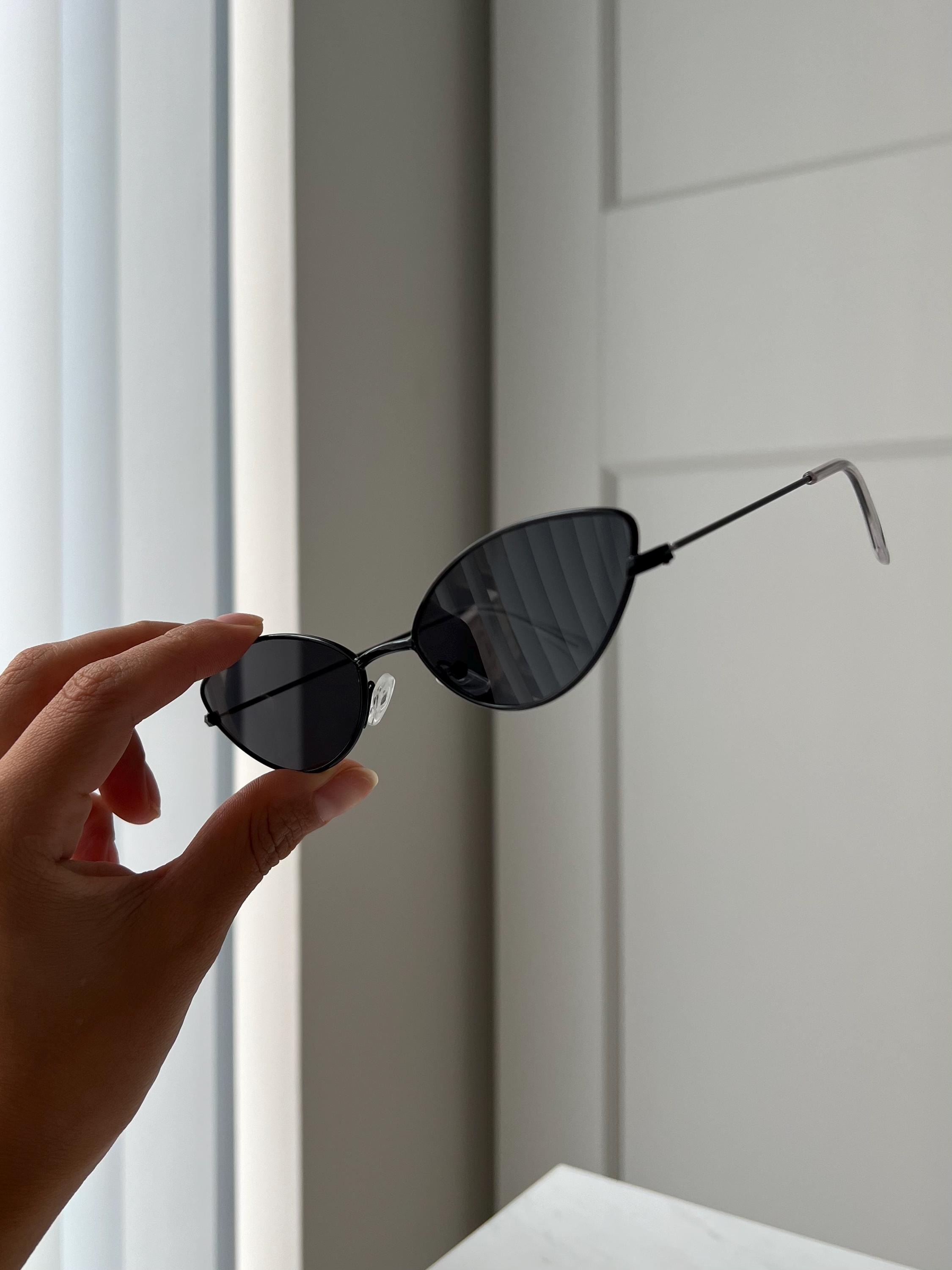 Black Tint Cat Eye Black Wire Frame Sunglasses - Etsy display picture 2