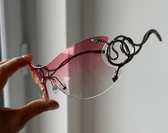 Rosa Linsen Schlange Silberrahmen futuristische Sonnenbrille