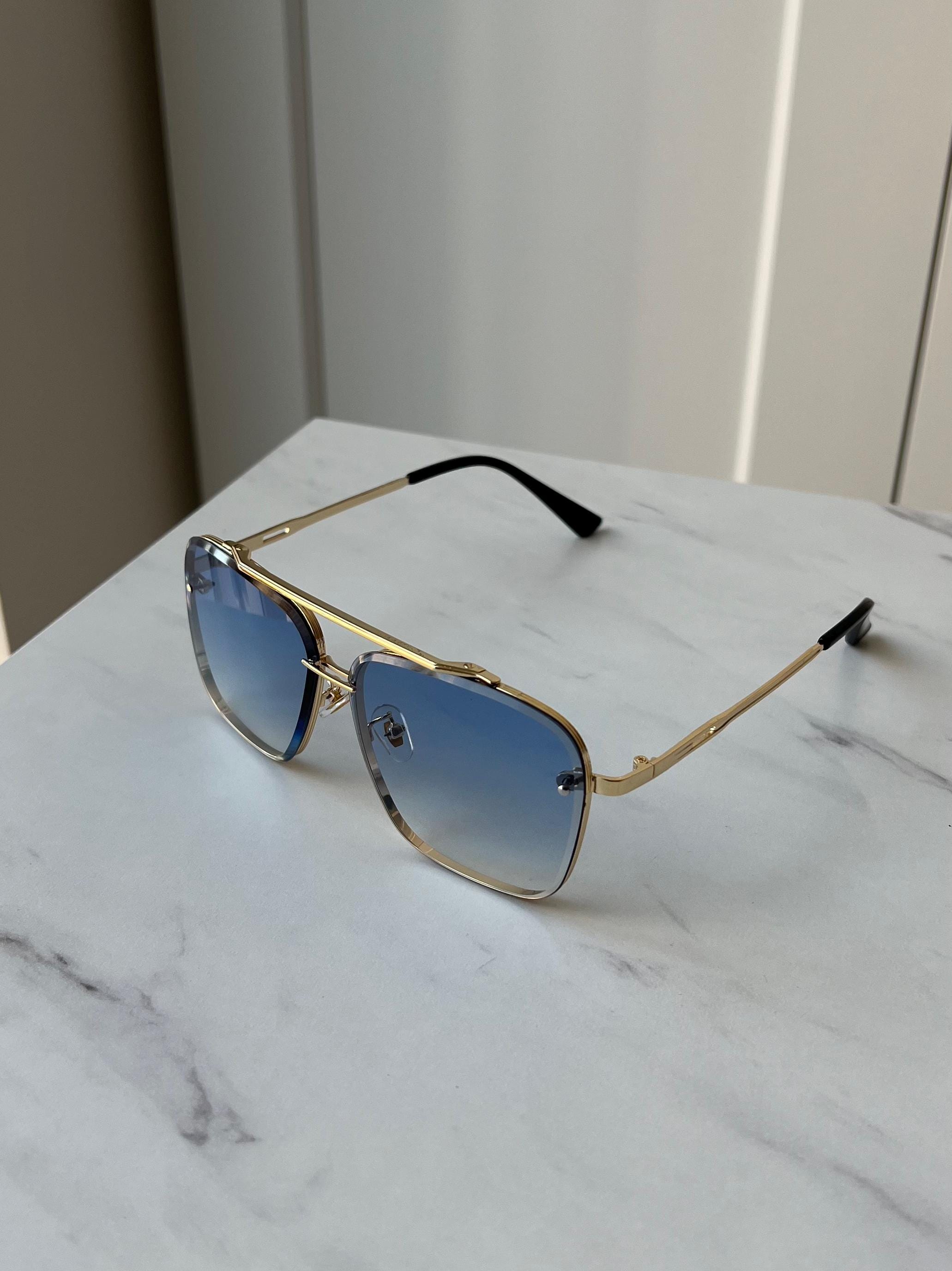 Blue Sunglasses Golden Frame Aviator Sunglasses Men - Etsy display picture 3