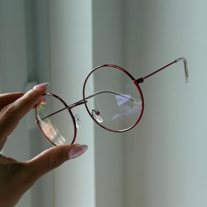 Rounded Red metallic frame glasses circular Wire red Frame Sunglasses