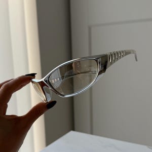Silver metallic wrap sunglasses transparent lenses