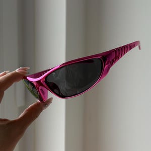 Metallic Pink Wrap Sunglasses black lenses