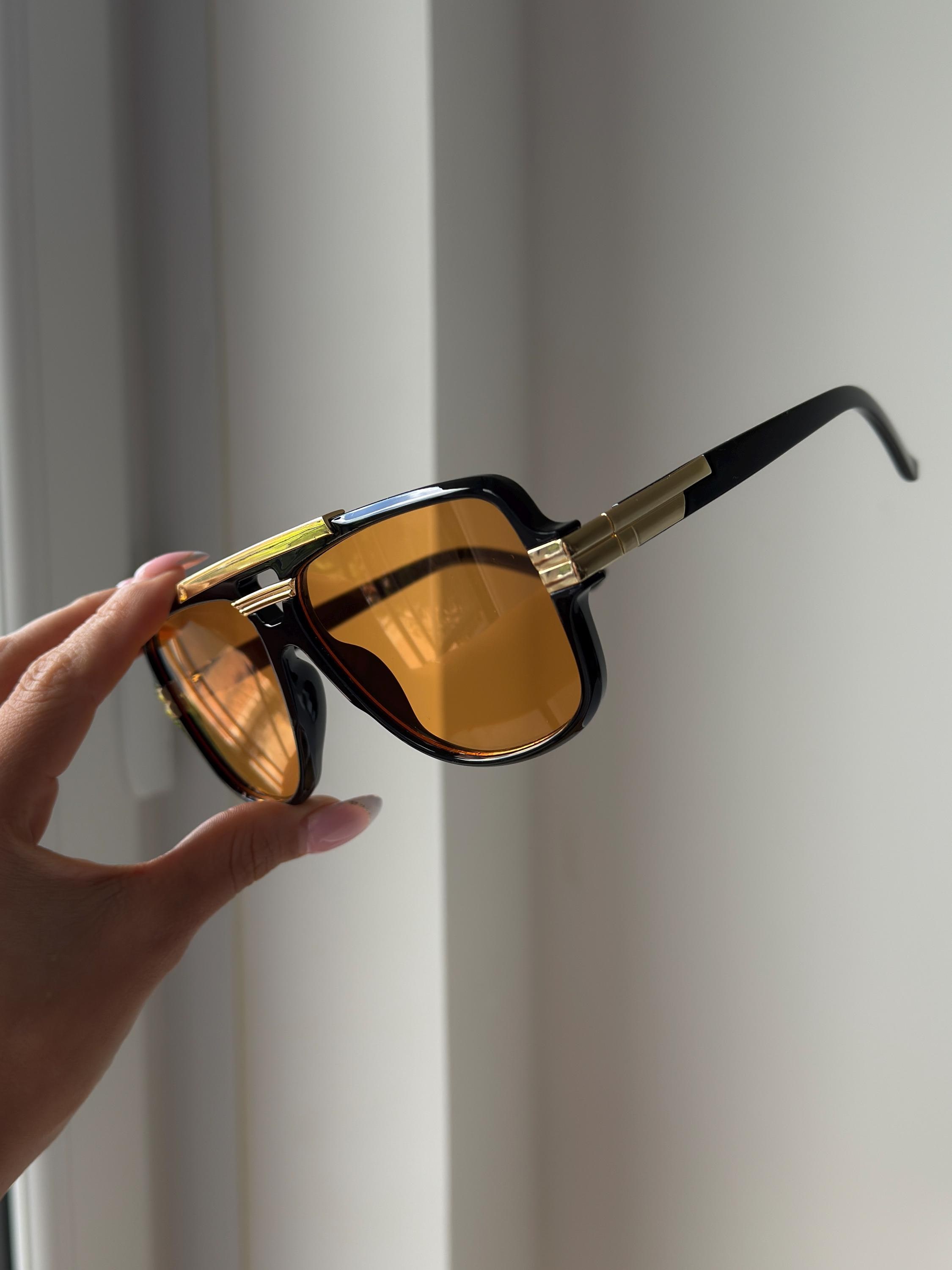 Orange Tinted Square Aviator Black Frame Sunglasses Golden  display picture 1