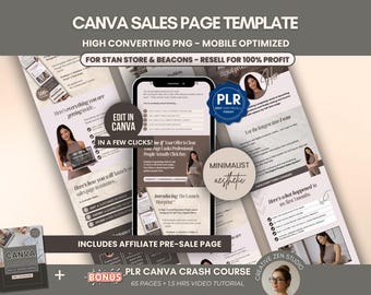 Minimalist Sales Page Template for Stan Store & Beacons PLR, Editable Canva Sales Page Template for Digital Products w/ Resell Rights