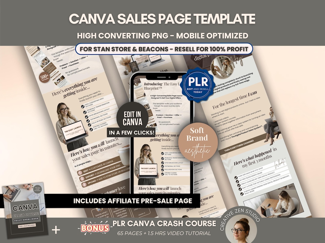 Canva Sales Page Template PLR for Stan Store, Editable PNG Sales Page ...