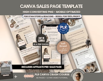 Canva Sales Page Template PLR for Stan Store, Editable PNG Sales Page + Affiliate Pre Sale Page, Stan Store and Beacons Sales Page  PLR,
