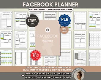 Facebook Planner PLR Bundle, Editable Social Media Templates, Resell Facebook Post Templates, Facebook Ads Planner, Facebook Content Prompts