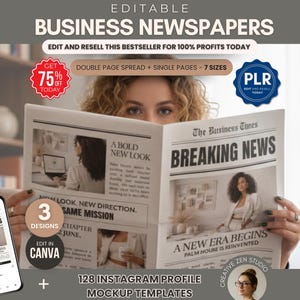 Editable Business Newspaper Template with PLR | DFY Brand Announcement Newspaper Design | Canva Digital Newspaper Template for Resell