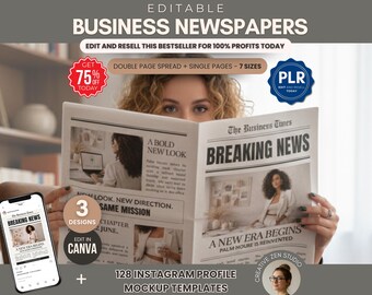 Editable Business Newspaper Template with PLR | DFY Brand Announcement Newspaper Design | Canva Digital Newspaper Template for Resell