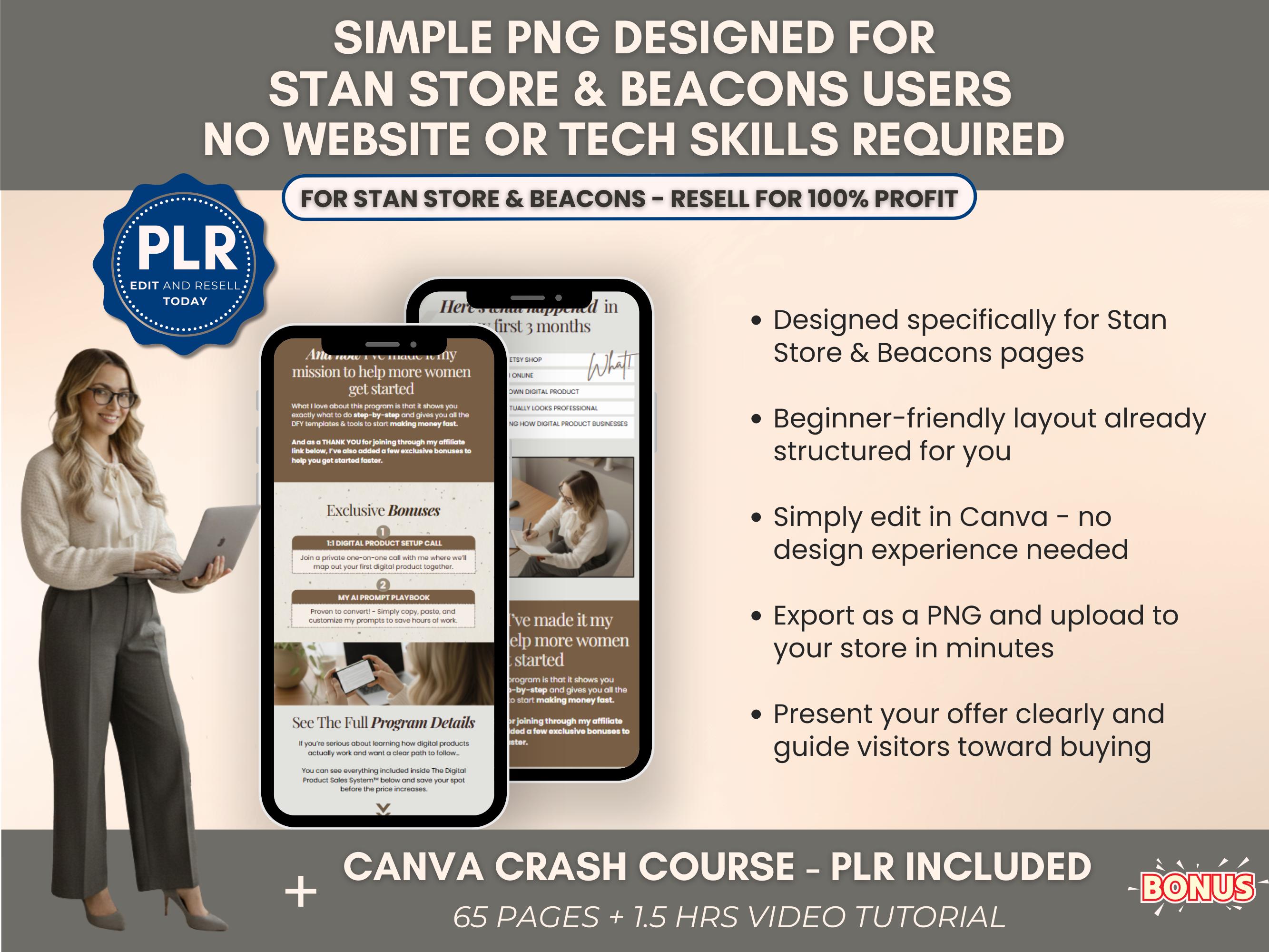 Canva Sales Page Template PLR for Stan Store, Editable PNG Sales Page ...