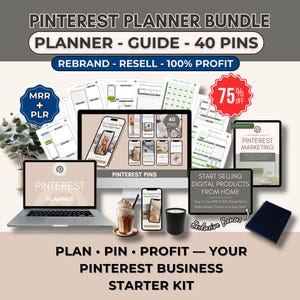 Pacchetto Pinterest Planner: modelli Canva per Pin, guida di marketing (download digitale MRR/PLR)