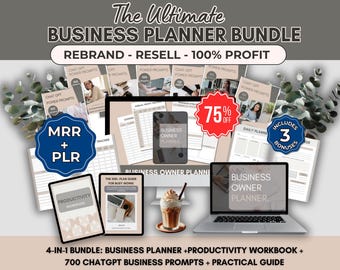 Business & Productivity Planner Bundle: Canva Templates, AI Prompts (PLR/MRR)