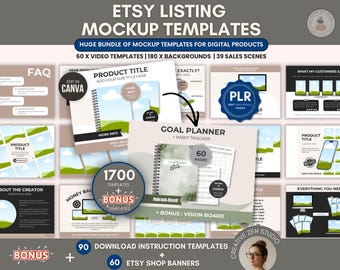 Etsy Listing Mockup Templates Canva PLR Bundle, 1700+ Listing Mockup Templates with PLR, Etsy Mockup Templates for Sellers, Etsy Shop Kit
