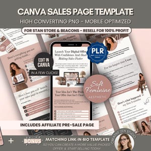 Canva Sales Page Template for Stan Store and Beacons with Resell Rights, PLR Editable Feminine Sales Page Template, DFY Soft Pink Sales Page