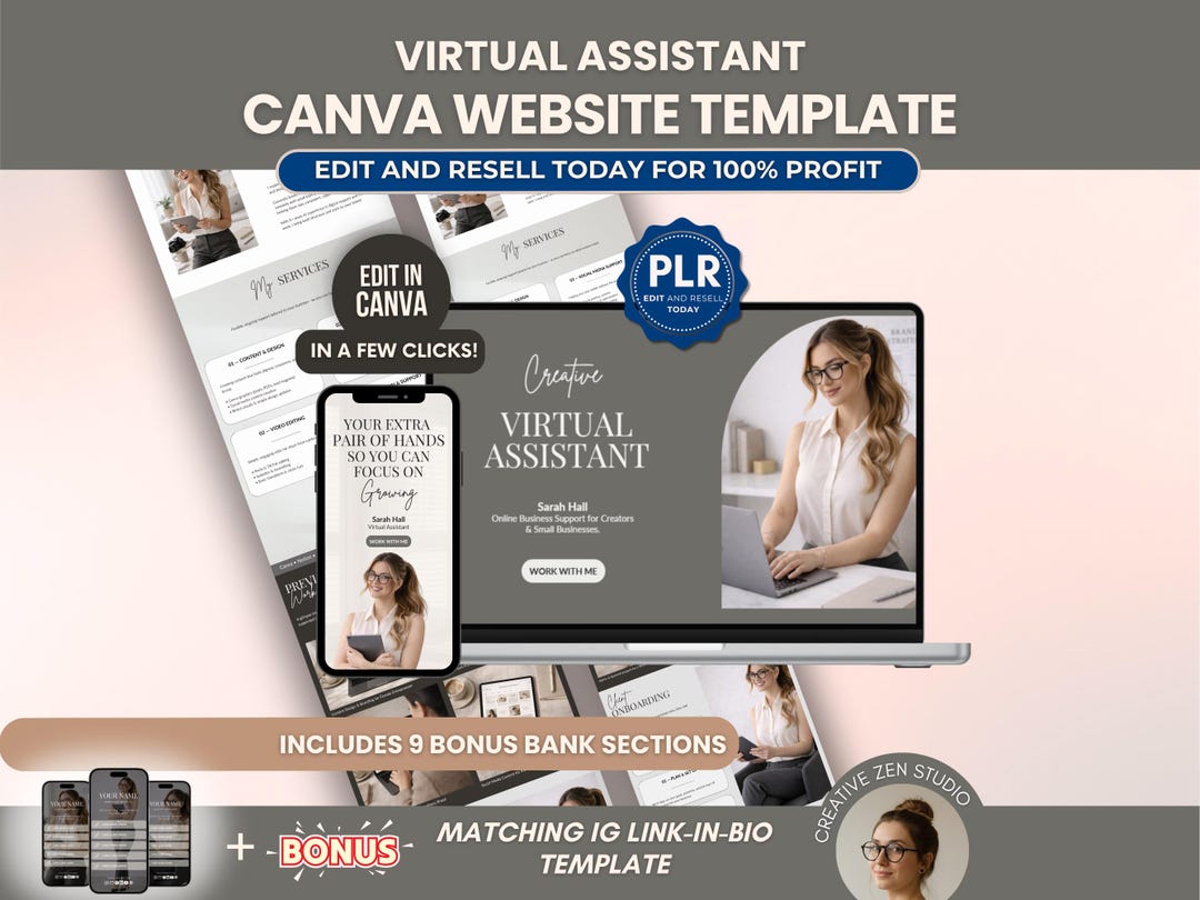 Virtual Assistant Canva Website Template PLR, Editable VA Website ...