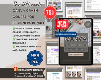 Beginners Crash Course for Canva + 10 Editable Templates + 150 Digital Product Ideas Guide | DFY PLR + MRR Resell Rights |Done for You