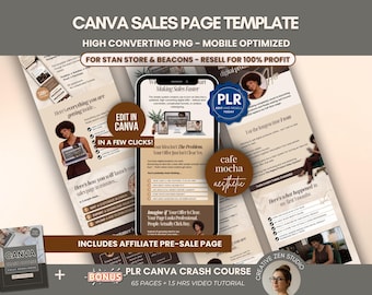 Canva Sales Page Template PLR for Stan Store & Beacons, Editable Sales Page for Digital Products + Affiliate Landing Page w/ Resell Rights