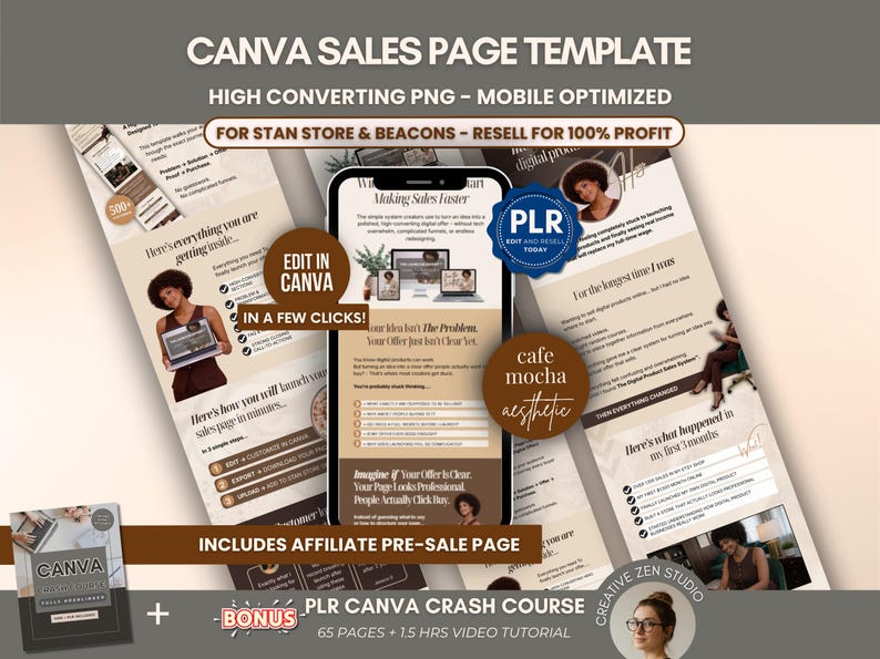 Canva Sales Page Template PLR for Stan Store & Beacons, Editable Sales ...