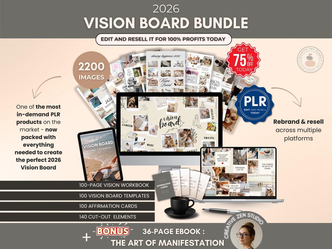 Vision Board Canva Templates Bundle PLR, 2026 Vision Board Kit Editable ...