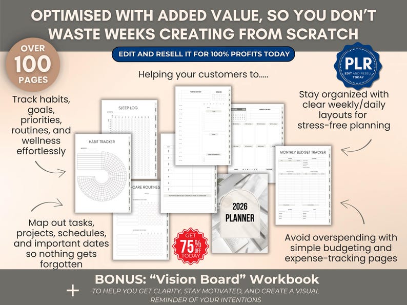2026 Hyperlinked Digital Planner, PLR 2026 Digital Planner Bundle ...